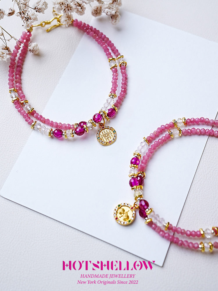 Ruby Blossom Radiance Double-Layer Bracelet