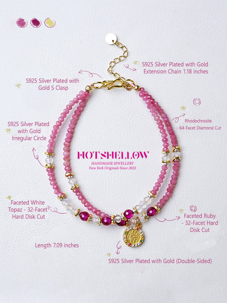 Ruby Blossom Radiance Double-Layer Bracelet