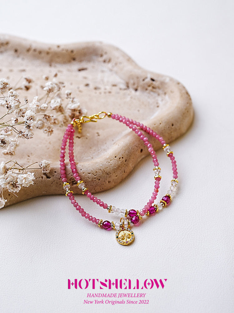 Ruby Blossom Radiance Double-Layer Bracelet