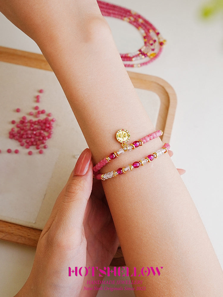 Ruby Blossom Radiance Double-Layer Bracelet