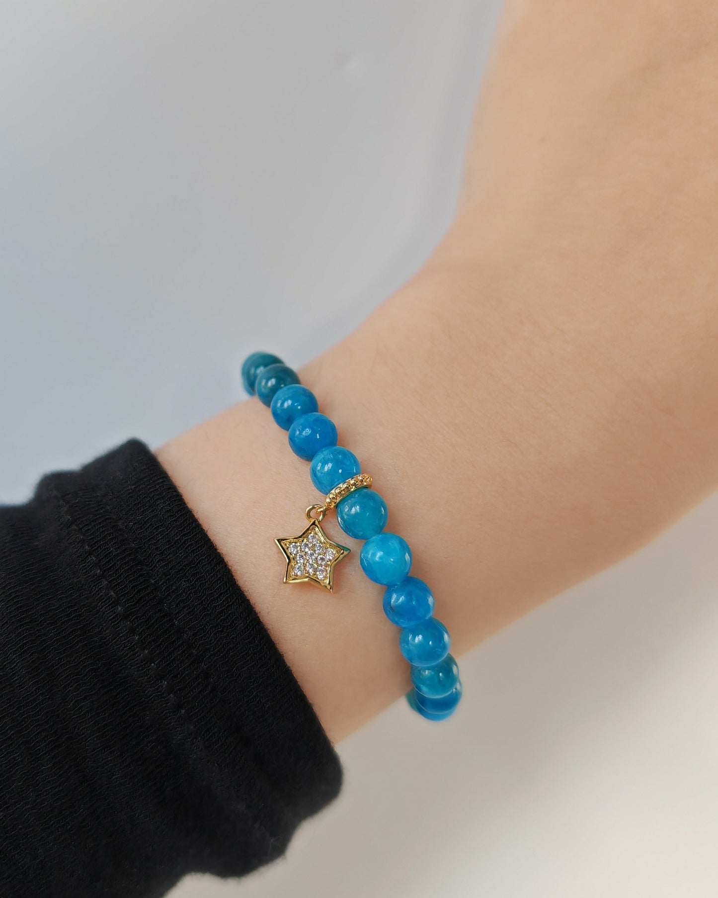 Star Dangling on Blue Apatite Crystal Bracelet