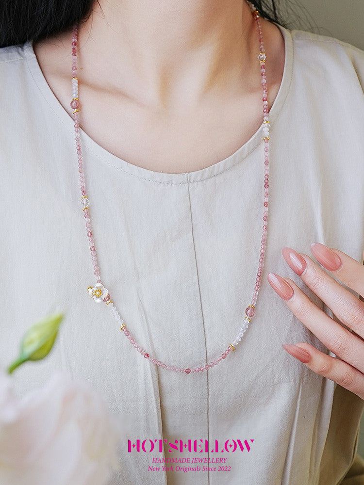 Strawberry Quartz Blossom Necklace-HOTSHELLOW-P2