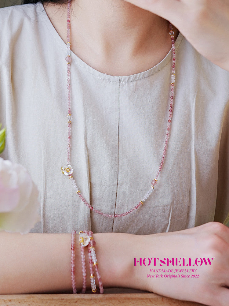 Strawberry Quartz Blossom Necklace-HOTSHELLOW-P8