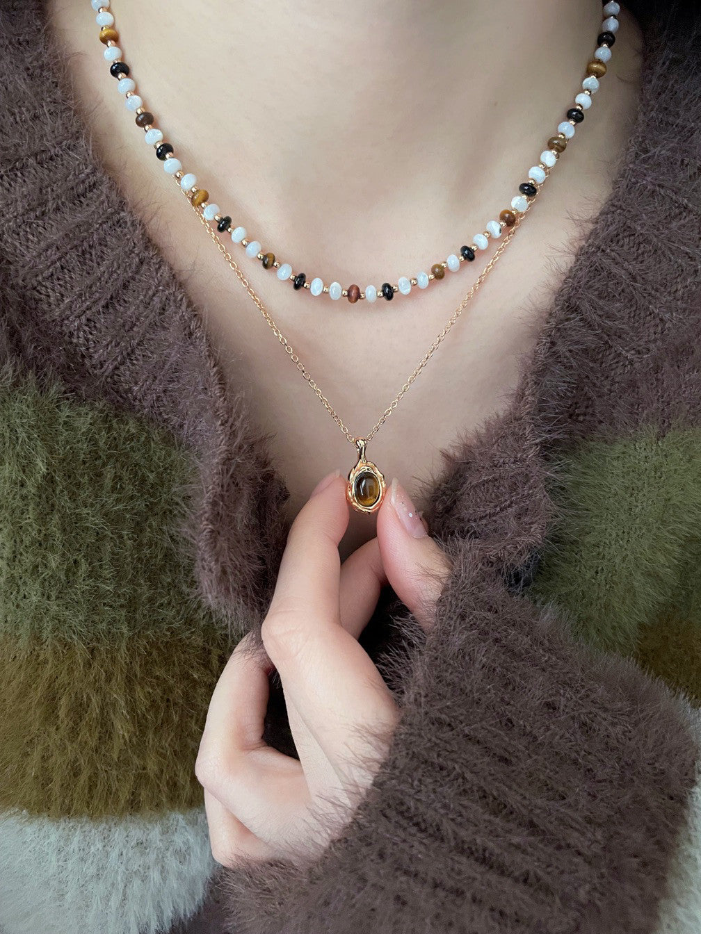 Tiger Eye Layered Pendant Necklace