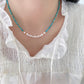 Tranquil Glow: Pearl and Amazonite Layered Necklace