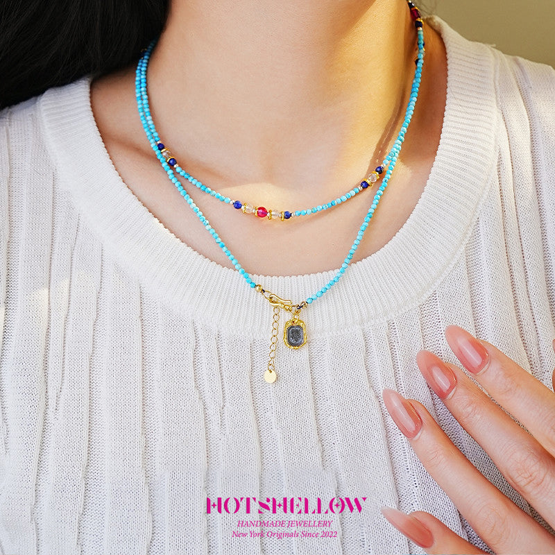 Turquoise Serenade Multi-Hoop Necklace-HOTSHELLOW-P2