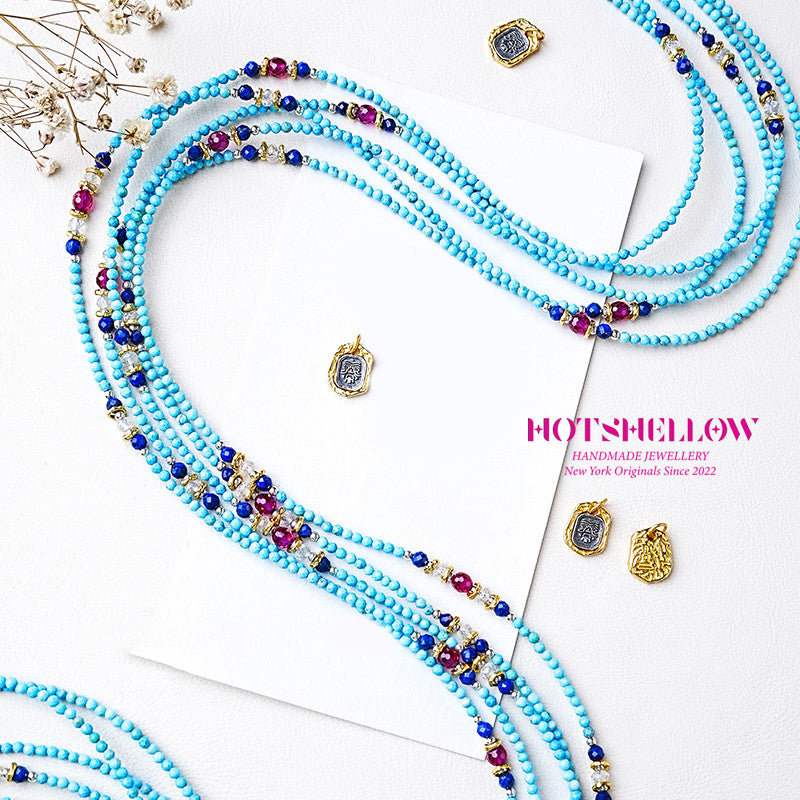 Turquoise Serenade Multi-Hoop Necklace-HOTSHELLOW-P3