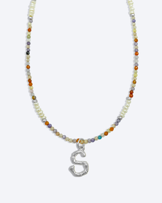 Silberne Bambus-Zirkon-Halskette mit Initialen